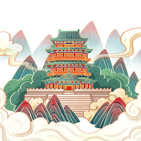 国潮风国庆节山水建筑滕王阁