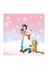 女孩和雪人插画
