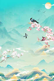 手绘中国风花鸟山水背景