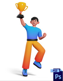 拿奖杯的获奖小男孩