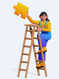 拿拼图的女孩团队合作