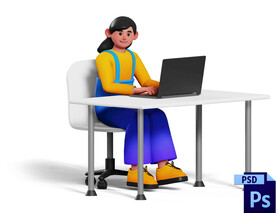 用笔记本工作的女孩