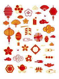 新年货祥云灯笼折扇莲花图