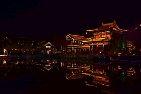 洛邑古城夜景中国古建筑木屋