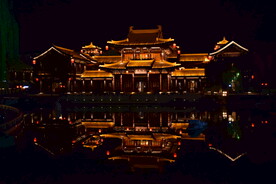 中式建筑洛邑古城夜景古建筑夜景