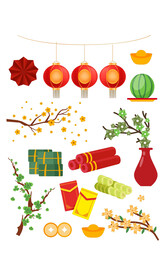 剪纸祥云灯笼中国结新年福字元素