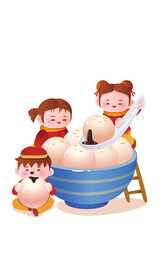 儿童吃汤圆元宵卡通矢量元素