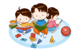 朗诵小人开学季卡通人物儿童读书