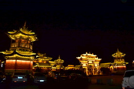 宗教建筑道观亭子道教古建筑夜景