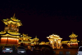 宗教建筑道观亭子道教古建筑夜景