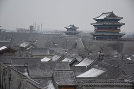忻州古城城楼城墙古建筑冬天雪景