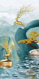 石来运转麋鹿装饰画