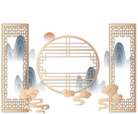 中式文化墙 古典花格 国潮边框