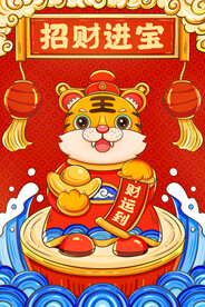 中国风古风新春贺岁虎年海报