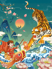 中国风古风虎年新春贺岁海报
