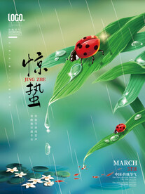 清新惊蛰雨水谷雨节气海报