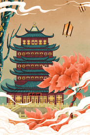 中国风国潮城市地标建筑海报 