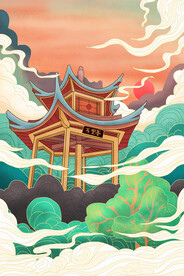 中国风国潮城市地标建筑海报