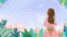 38妇女节粉色女孩背影创意插画