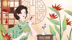 民国复古女神节创意插画设计