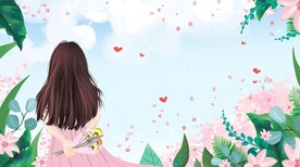 女神节粉色系背影女孩创意插画设