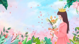 女神节粉色系女神创意插画设计