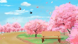 唯美樱花节创意樱花风景插画设计