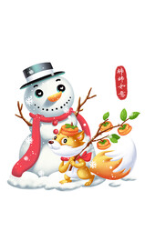 卡通狐狸雪人柿柿如意场景