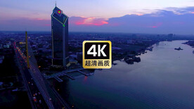 航拍清晨海港城市美景