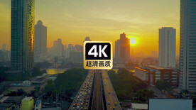 航拍傍晚夕阳下城市美景