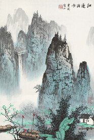 白雪石国画江边泊舟