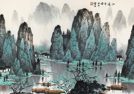 白雪石国画江边奇峰