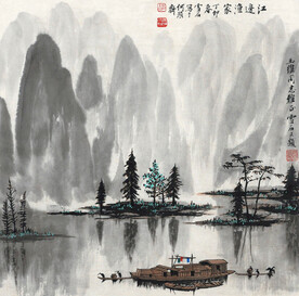 白雪石国画江边渔家 