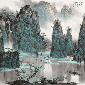 白雪石国画雨后山泉