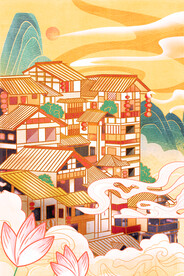 手绘花鸟山水风景画海报素材