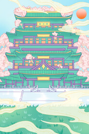 手绘花鸟山水风景画海报素材