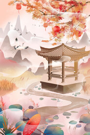 手绘花鸟山水风景画海报素材