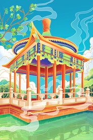 手绘花鸟山水风景画海报素材