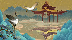 手绘花鸟山水风景画海报素材