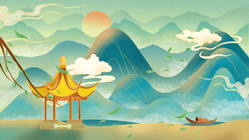 手绘花鸟山水风景画海报素材