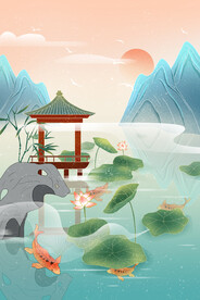 手绘花鸟山水风景画海报素材