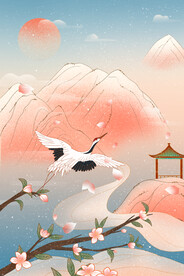 手绘花鸟山水风景画海报素材