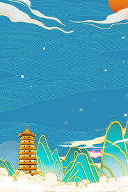 手绘花鸟山水风景画海报素材