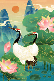 手绘花鸟山水风景画海报素材