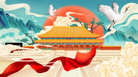 手绘花鸟山水风景画海报素材