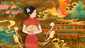 手绘花鸟山水风景画海报素材