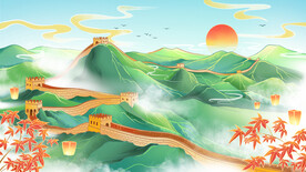 手绘花鸟山水风景画海报素材