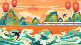 手绘花鸟山水风景画海报素材