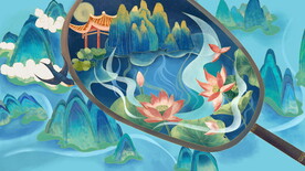 手绘花鸟山水风景画海报素材