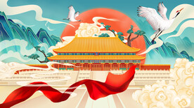 手绘花鸟山水风景画海报素材